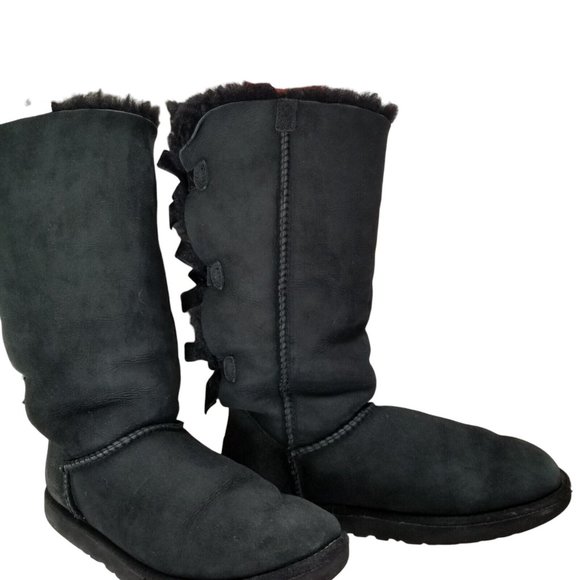UGG Girls Bailey Bow II Boot Women Size 9 Black Triple Bow Tall 1007309Y - Picture 7 of 14
